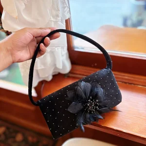 Luxury Appliques Evening Bag Diamonds Feather Women Handbags and Purses Rhinestone Dot Shoulder Crossbody Bags for Women Clutch