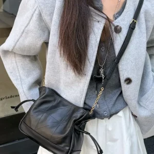 Fashion Women Chain Buckle Shoulder Bag Diamond Grid Genuine Leather Versatile Casual Lady Office Single Underarm Crossbody Bag